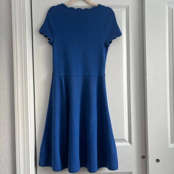 Talbots Scalloped Knit Sweater Dress Sz M Cobalt Blue Fit & Flare Modest A Line - Picture 2 of 10